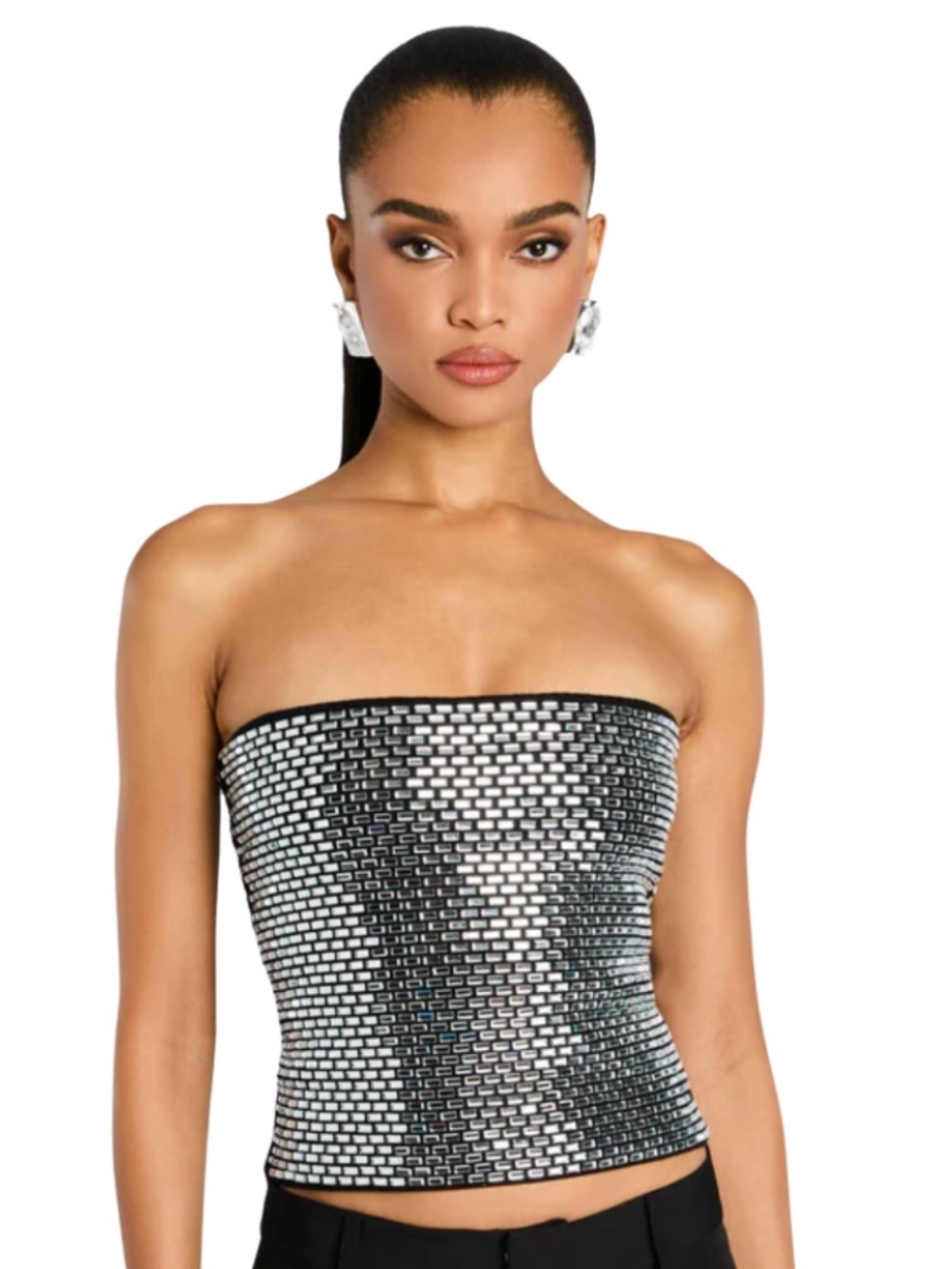Retrofete Valery Top, Mirror Black Sequin Knit Tube Top